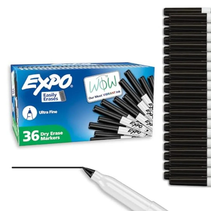 

Dry Erase Markers, Low Odor Ink, Black, Ultra Fine Tip, 36 Count