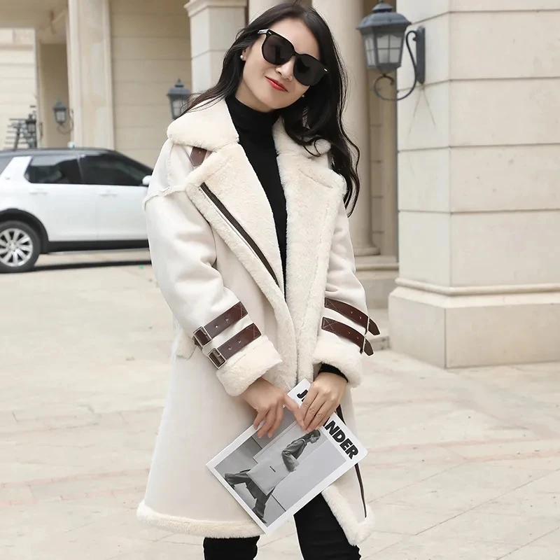 Imitation Lamb Fur Coat Fur One Deerskin Velvet Cotton-Padded Jacket Women\'s Long Winter 2023 Korean Padded Outwear Female Tide