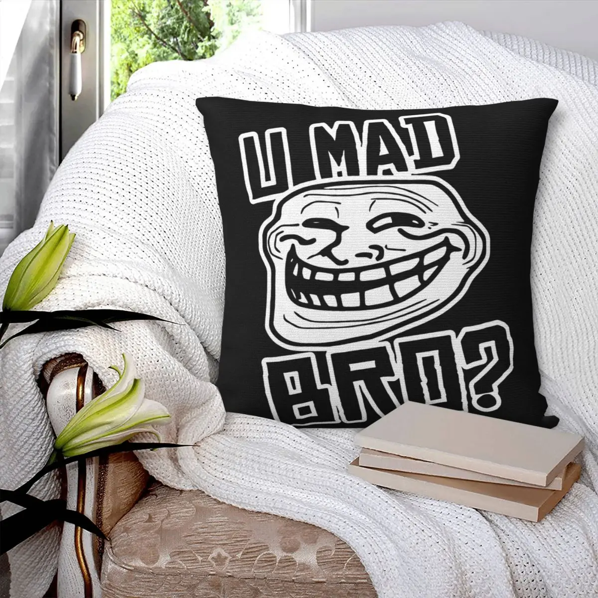 You U Mad Bro Troll Face Pillowcase Cushion Car Suitable For Sofa Retro Sofa Pillowcases Home Decor Customizable