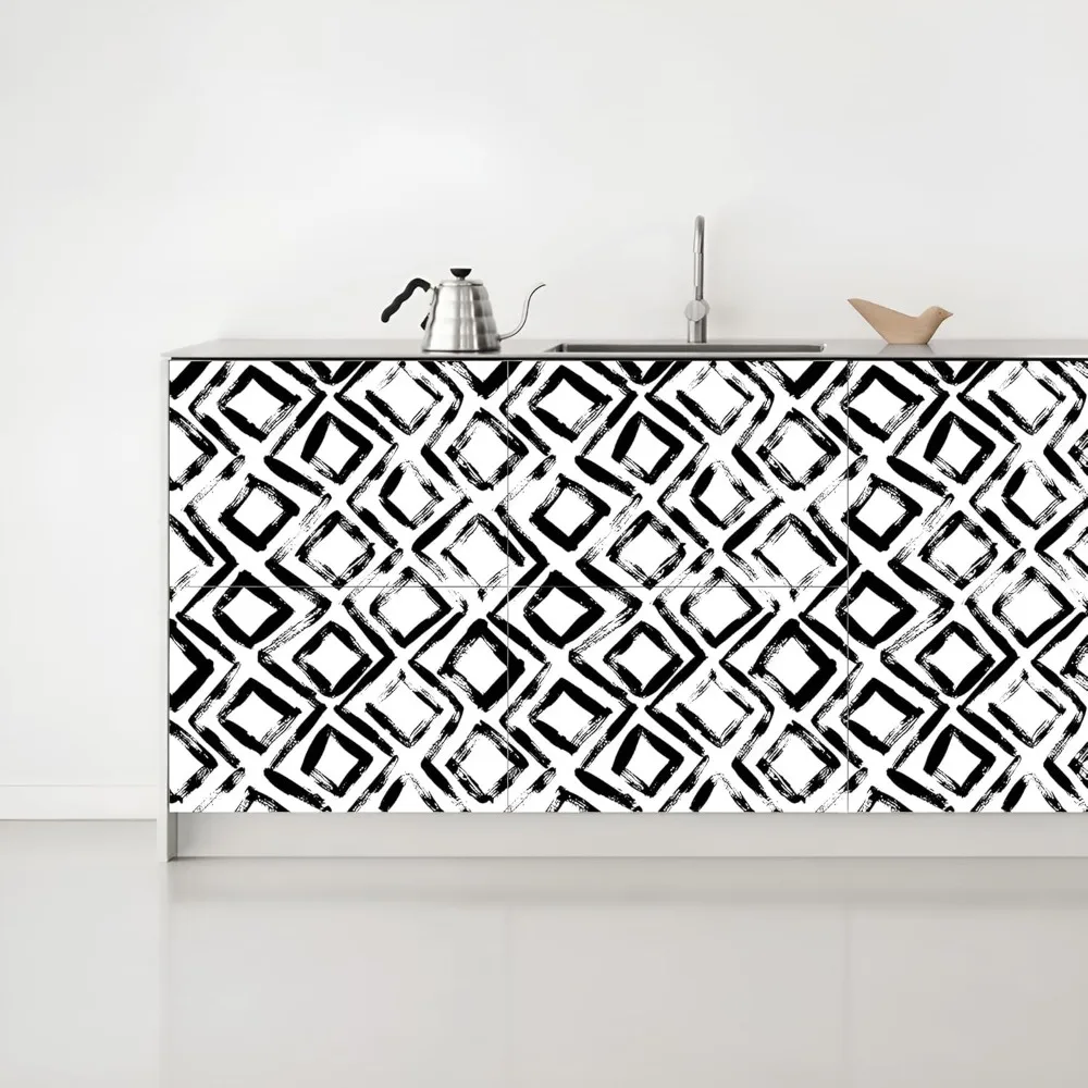 ورق جدران من الفينيل قابل للإزالة بنمط هندسي أبيض وأسود لديكور غرفة النوم وغرفة المعيشة