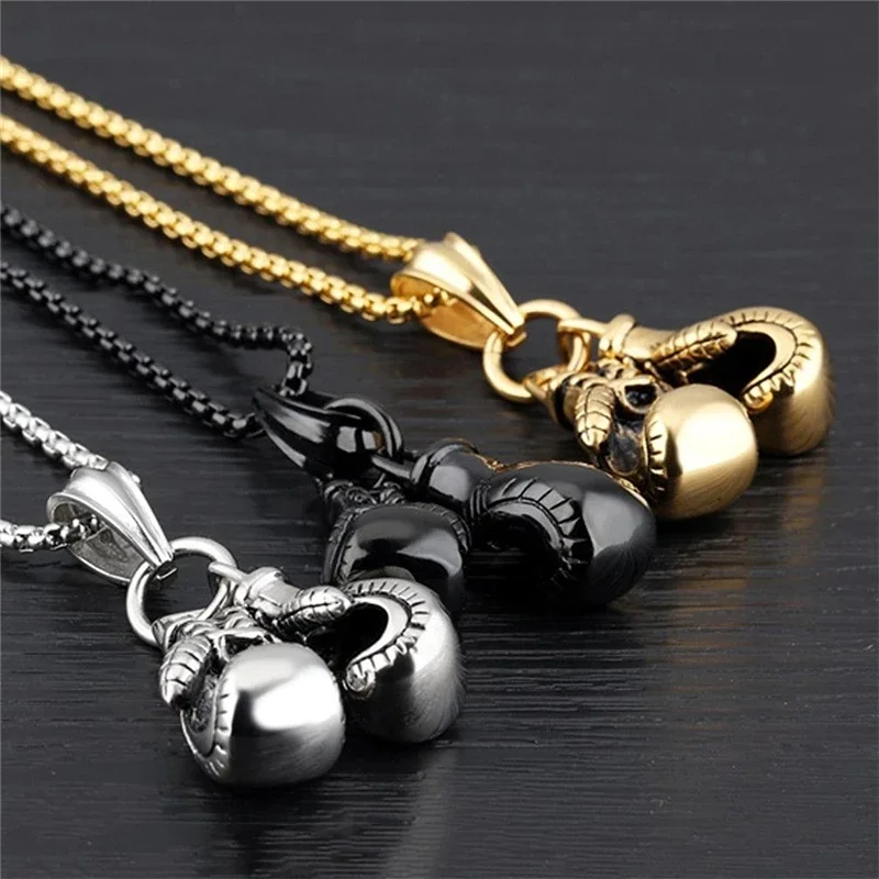 

Hot Sale Mini Boxing Glove Necklace Gold Punk Jewelry Necklace Box Chain Boxing Gloves Necklace for Men Women