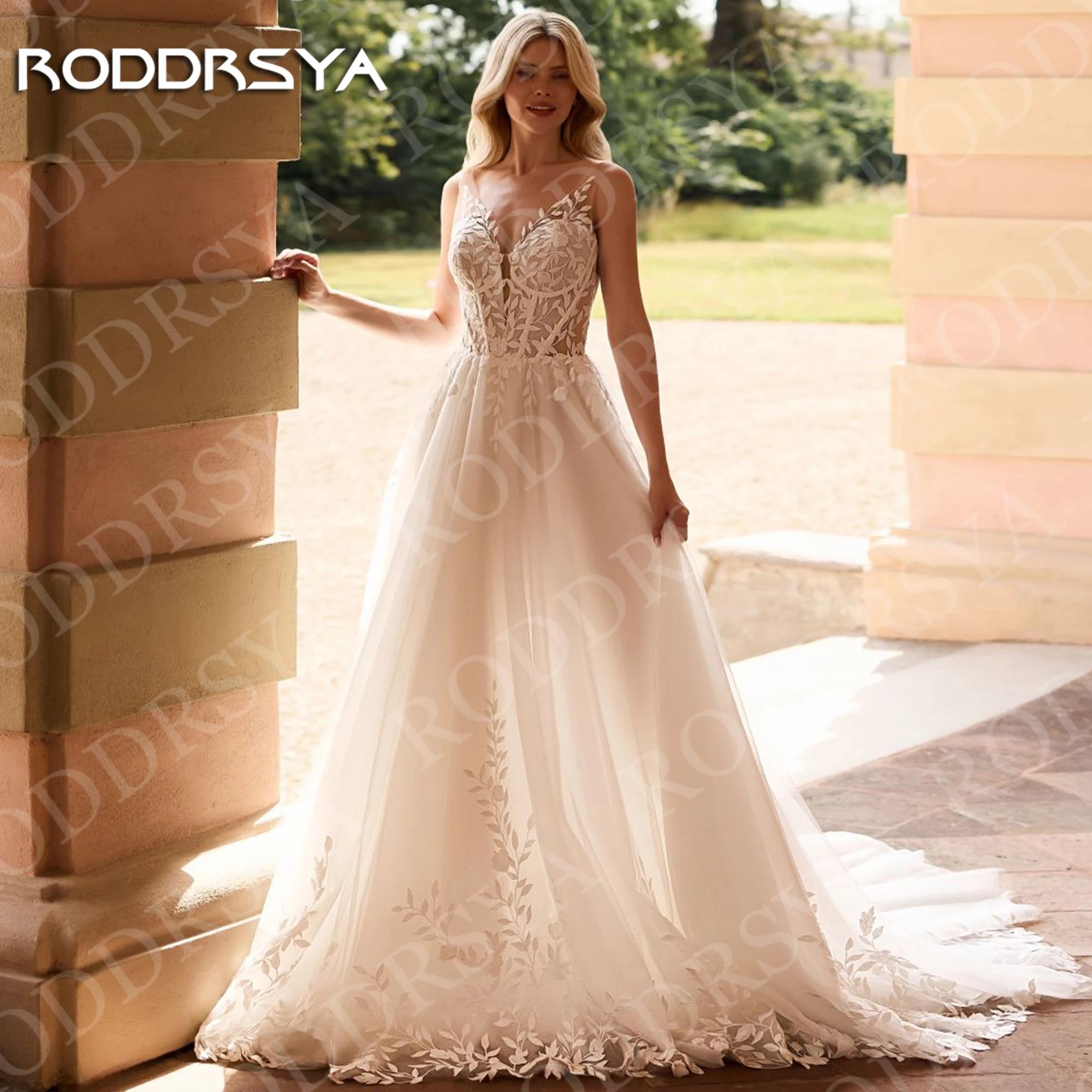 

RODDRSYA Bohemian Wedding Dresses A Line Lace Applique Tulle Sparkly V Neck Bridal Dress Boho Customized robe de mariée 2026