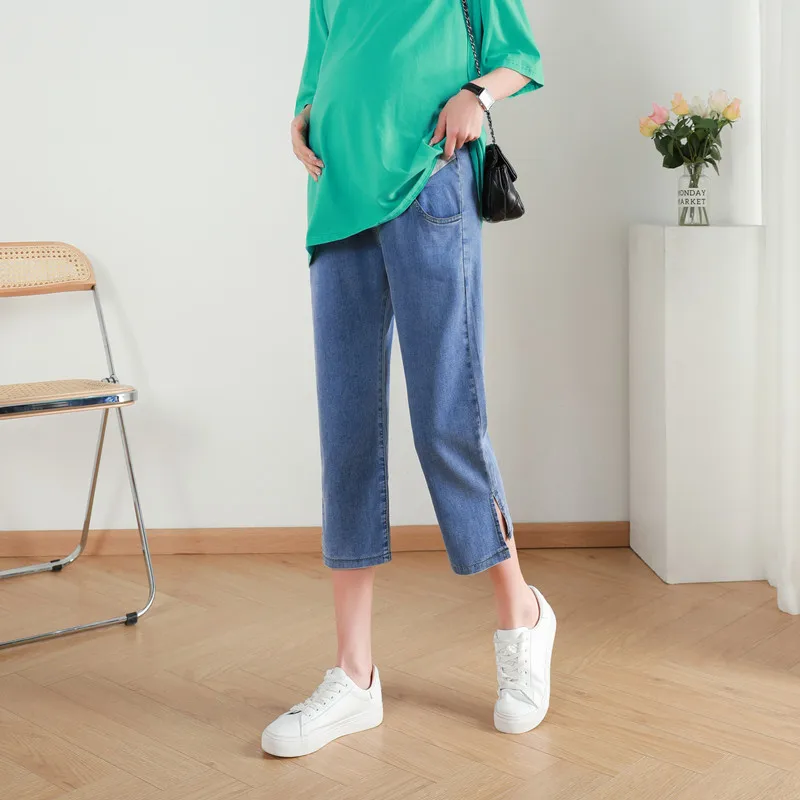 

Wide-Leg Maternity Jeans Summer Thin Denim Pants in Capri/Ankle Length Plus Size 4XL 5XL High Waist Stretch & Lightweight