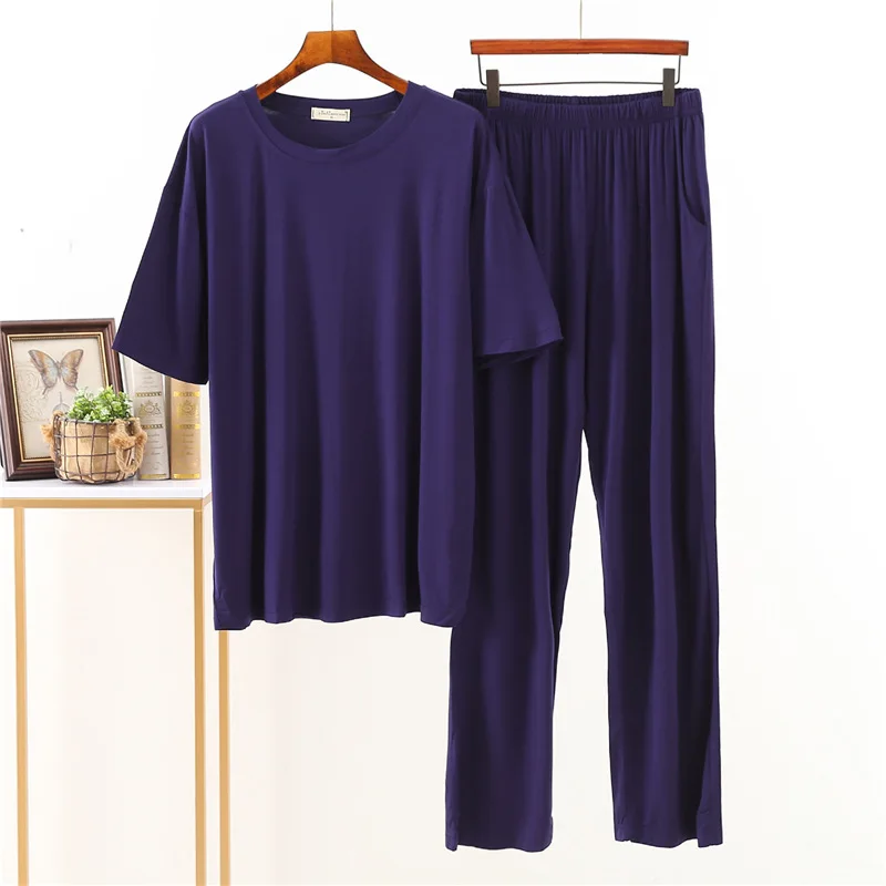 

Pijama Hombre Loose Large Size Modal Sleepwear Set For Men Home Wear Clothes Short Sleeve Trousers Suit Male Nightwear Pajamas