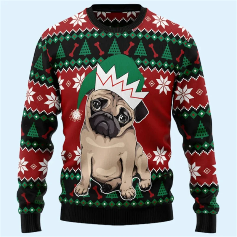 Funny Animal Graphic Ugly Christmas Sweater New Fashion Pet Dog Sweatshirts For Women Clothes Xmas Boys Kids Gift Pullovers Tops