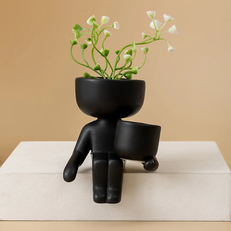 Creative Cute Imitation Humanoid Ceramic Flower Pot Succulent Planter People Body Tree Man Succulent Flower Pot Home Decoration