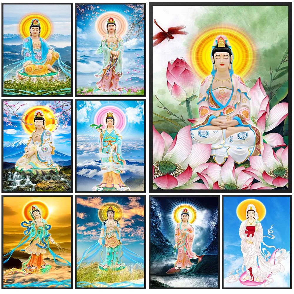 

Guanyin Bodhisattva Posters Buddhism Buddha Poster Wall Pictures For Church Room Decor Wall Art Canvas Painting Unframed