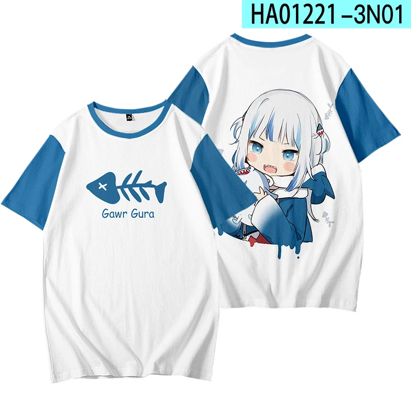 Hololive vtuber gawr-gura เสื้อยืดพิมพ์ลาย3D สำหรับผู้ชาย/ผู้หญิงเสื้อยืดแนวสตรีทเสื้อยืดน่ารักมีฮู้ดและซิป