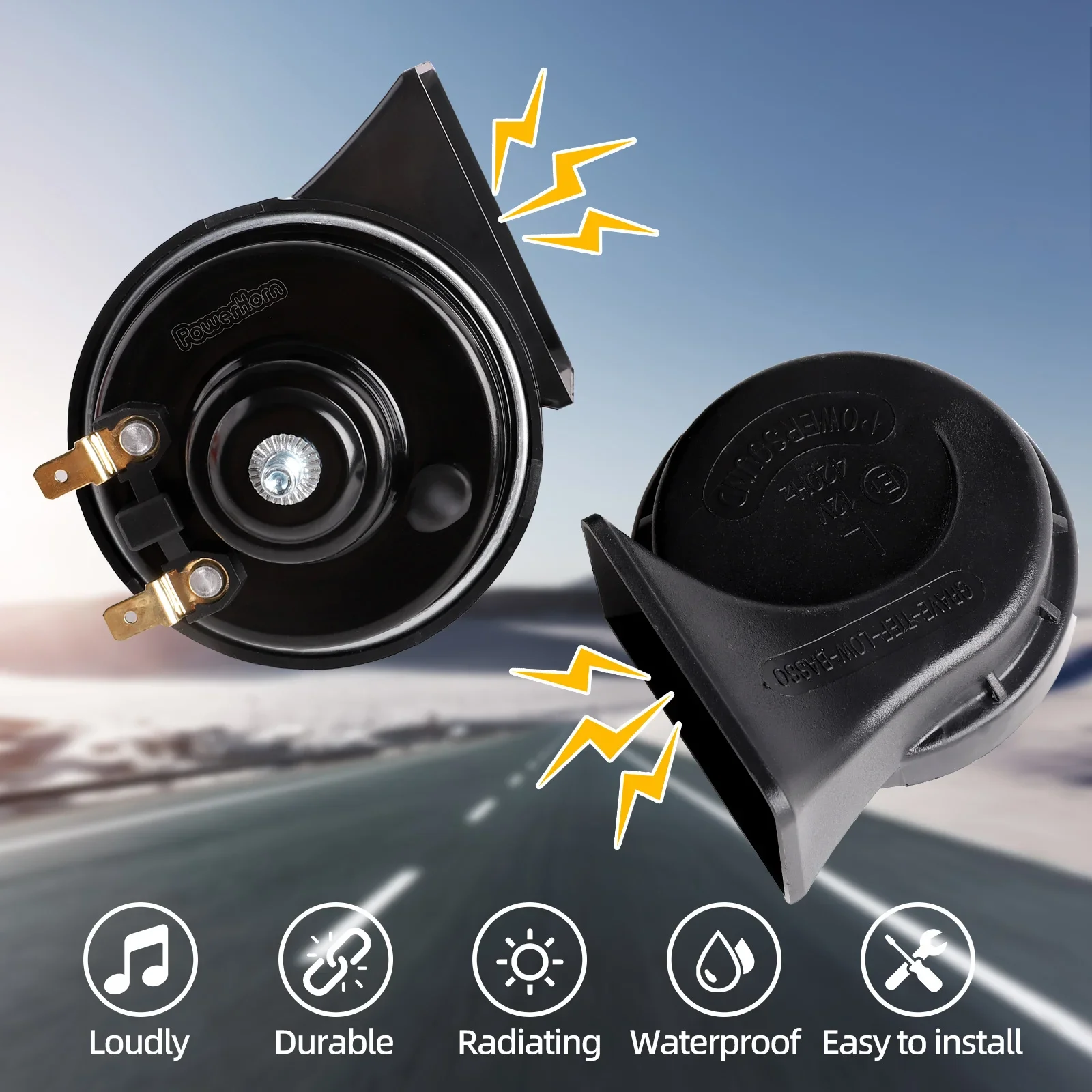 12V 120dB Waterproof Dual-Tone Snail Horn 510/410Hz for Car Truck Motorcycle Black ABS Horn Kit