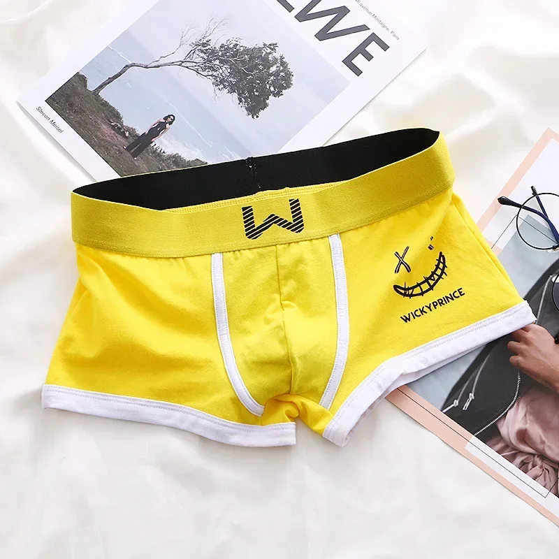 Men's Fashion Smile Printed Trunk Skin Friendly Cotton Breathable Comfy Sports Panties Simple Contrast Sweat Absorp Boxer Shorts