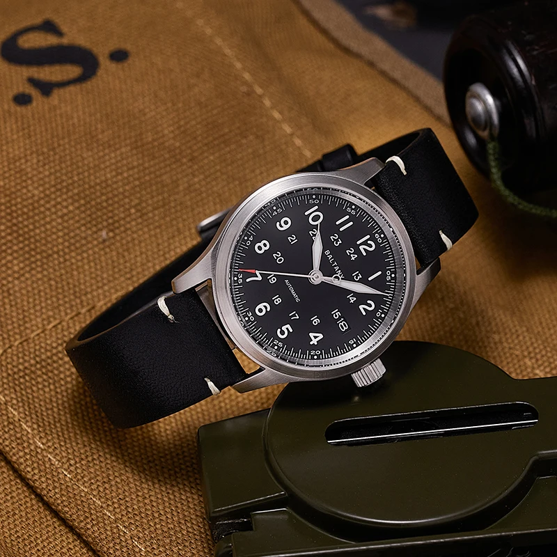 Baltany Field Jam Tangan Pria S2049 10ATM Tahan Air Baja Tahan Karat 39Mm Casing Kalender NH35 Jam Tangan Mekanis Otomatis Fon Pria