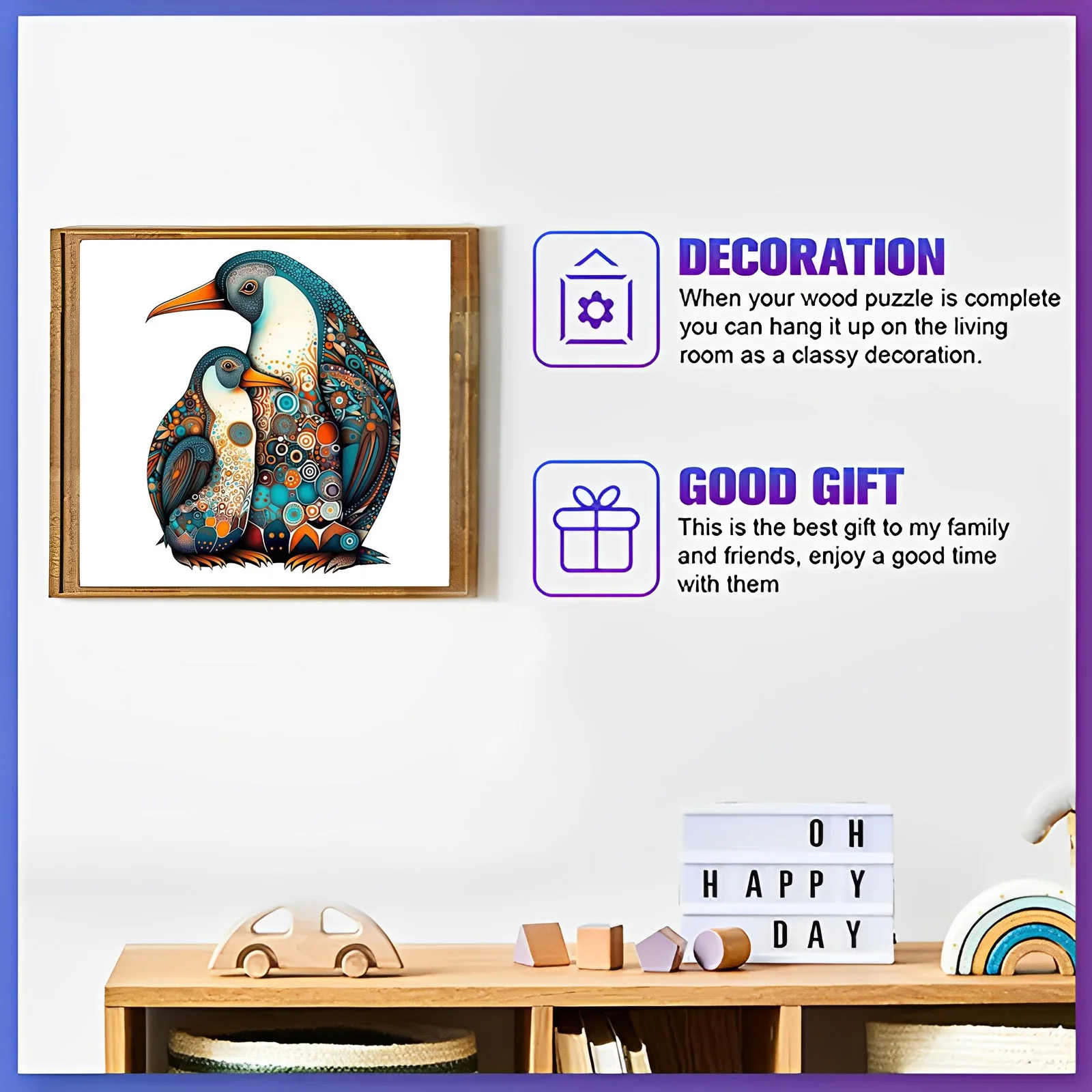 Cute Penguin Pattern Wooden Puzzle, Irregular Animal Shapes, Relaxing Toys, Holiday Birthday Gift