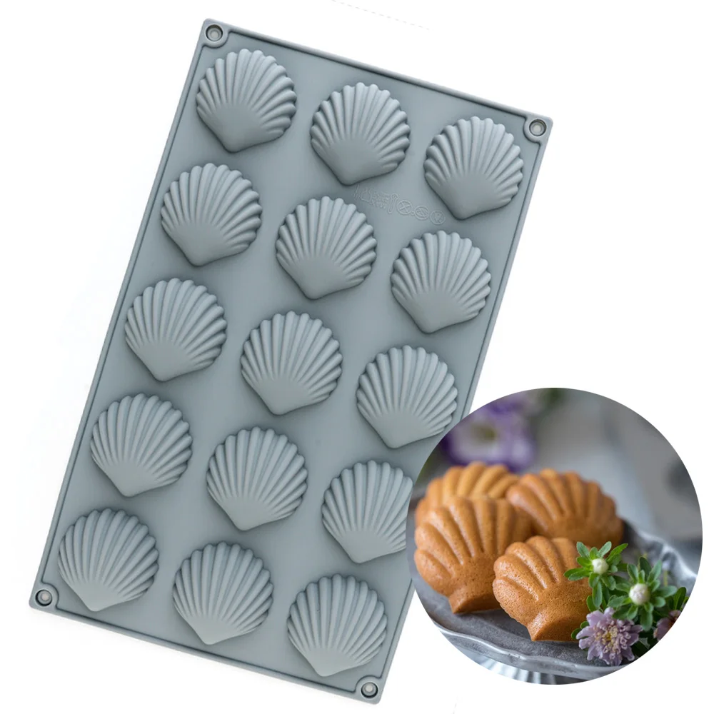 Forma de Silicone para Madeleine com 15 Cavidades, em Formato de Concha, para Bolos Pequenos, Chocolate, Biscoitos, Utensílios de Confeitaria, Suprimentos de Cozinha Doméstica