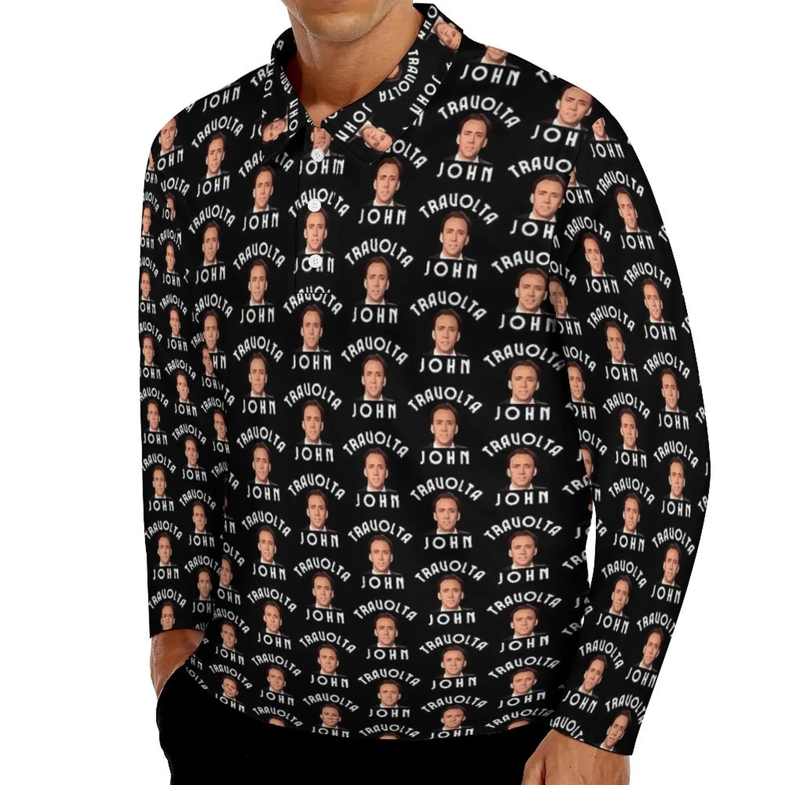 

Funny Nicolas Cage John Travolta Face Casual T-Shirts Polo Shirts Men Trendy Shirt Spring Long Sleeve Design Clothing Big Size