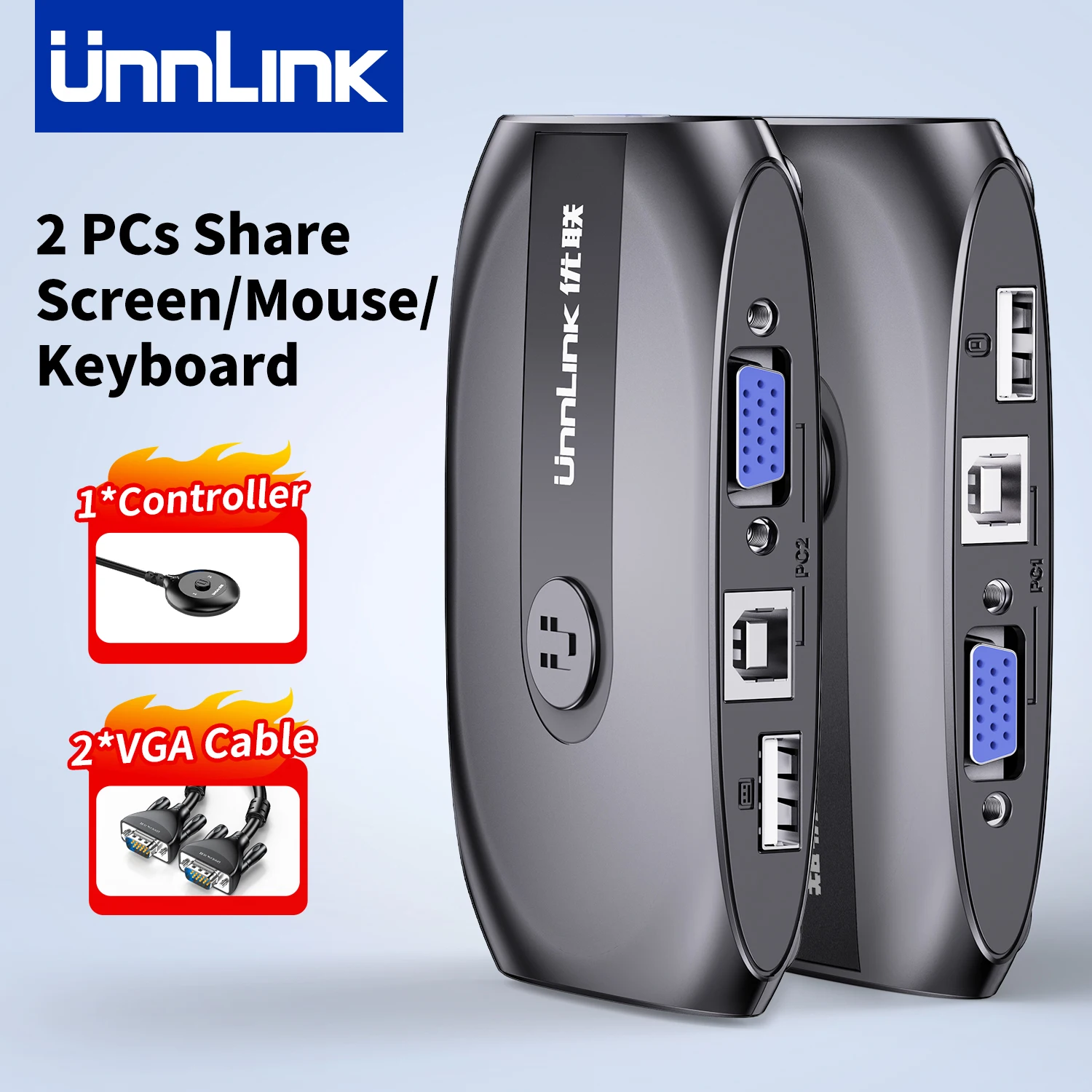 

Unnlink 2-портовый KVM-переключатель VGA 1080P USB 2.0-концентратор для 2 компьютеров, монитор, мышь, клавиатура, принтер