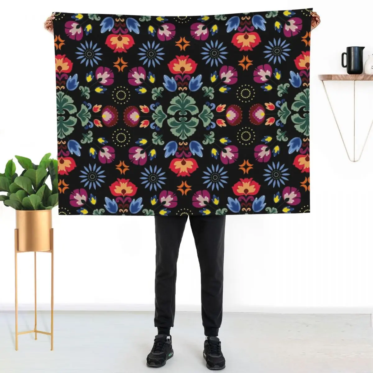 Fiesta Folk Black Throw Blanket Luxury St Blankets For Bed Hairy Multi-Purpose Soft Plaid decorative Blankets