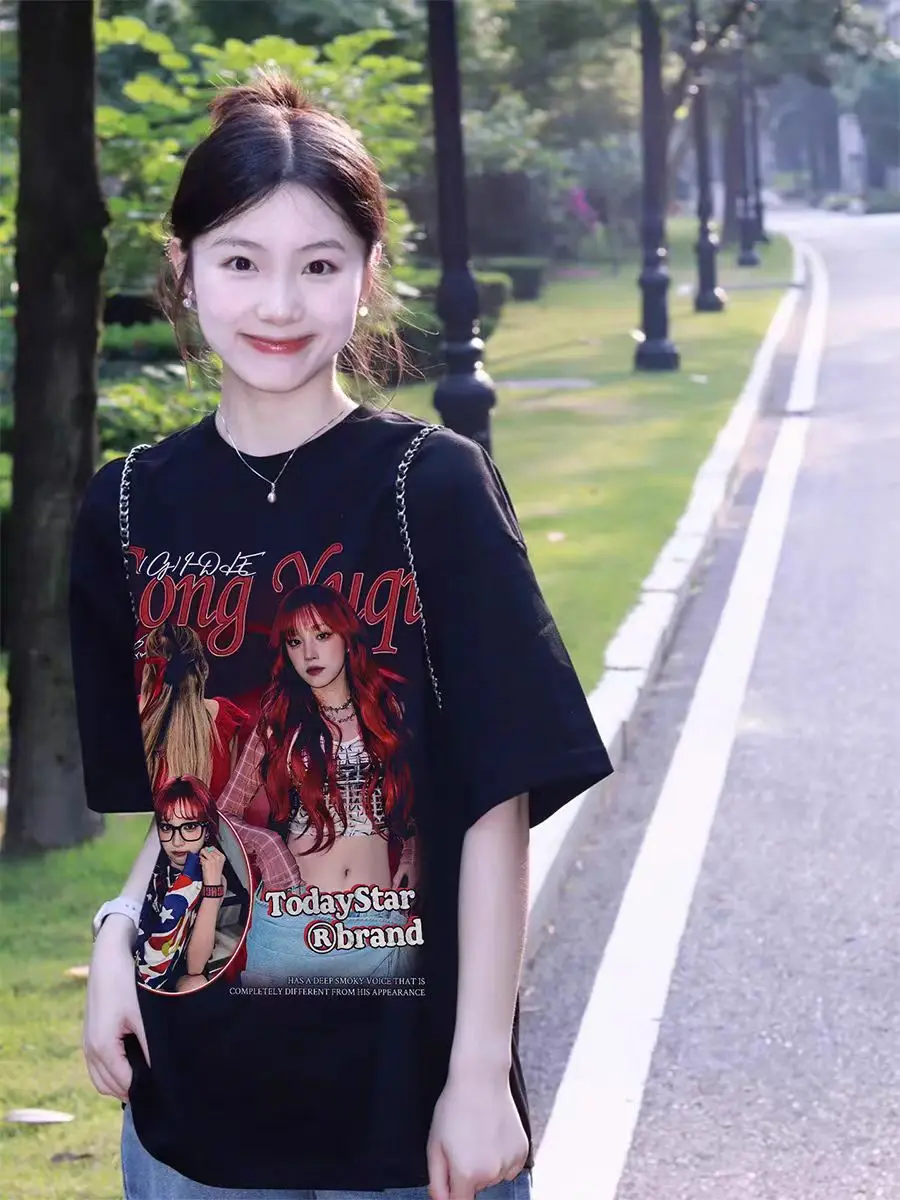 

TodavStar Group (G)I-DLE Member Singer Song Yuqi Американская футболка в стиле ретро с короткими рукавами Модный бренд для мужчин и женщин
