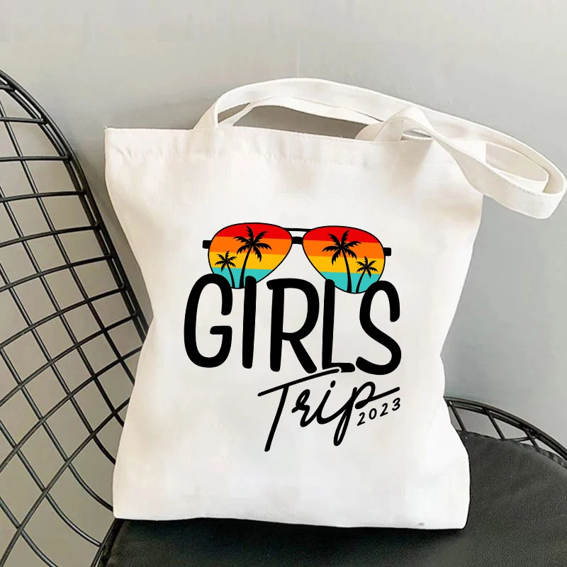 

New Girls Trip 2023 Tote Bag Reusable Canvas Shopping Grocery School Bag Fashion Canvas Tote Bag For Girls Women