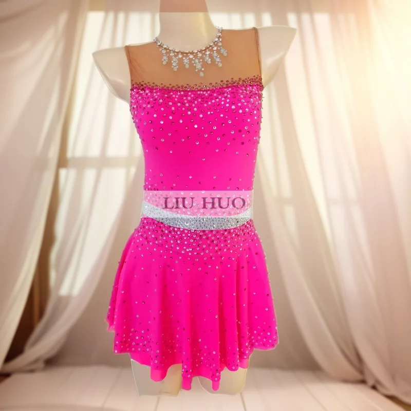 

LIUHUO Ice Dance Figure Skating Dress Women Adult Girl Teens Customize Costume Performance Competition Dance Leotard Red Roller
