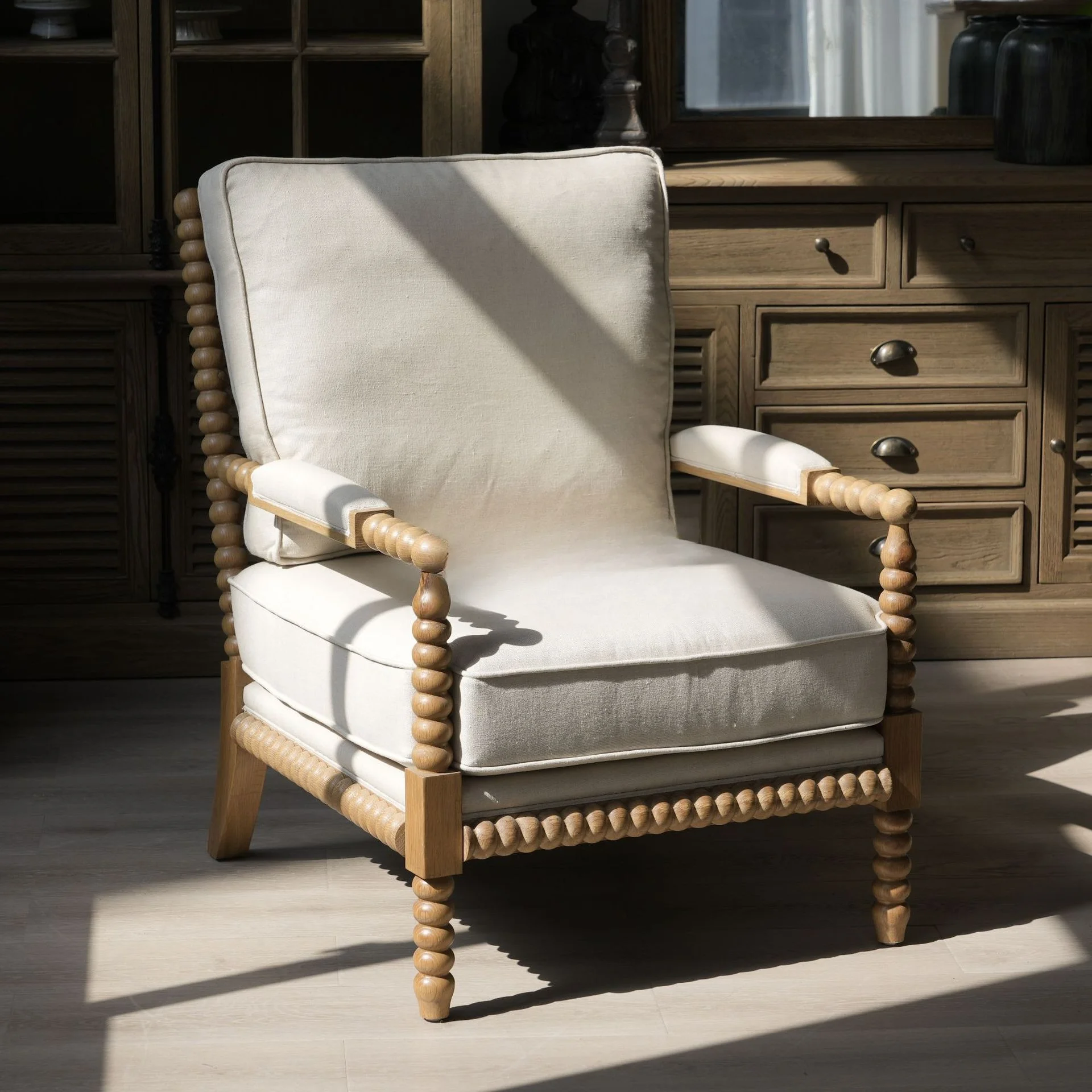 

American retro solid wood fabric single sofa chair