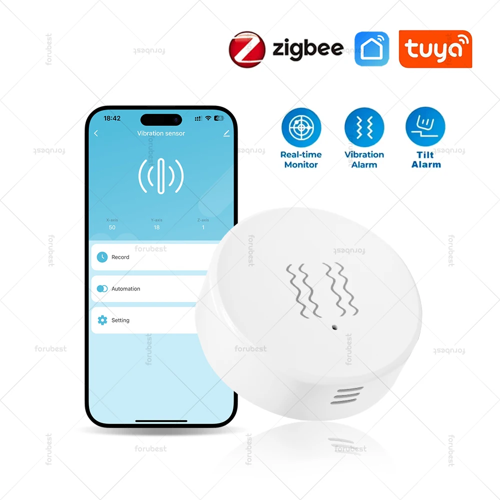 Tuya Zigbee Smart Vibration Tilt Sensor Real Time Monitoring Smart Life App Remote Control Smart Home Security Protection System