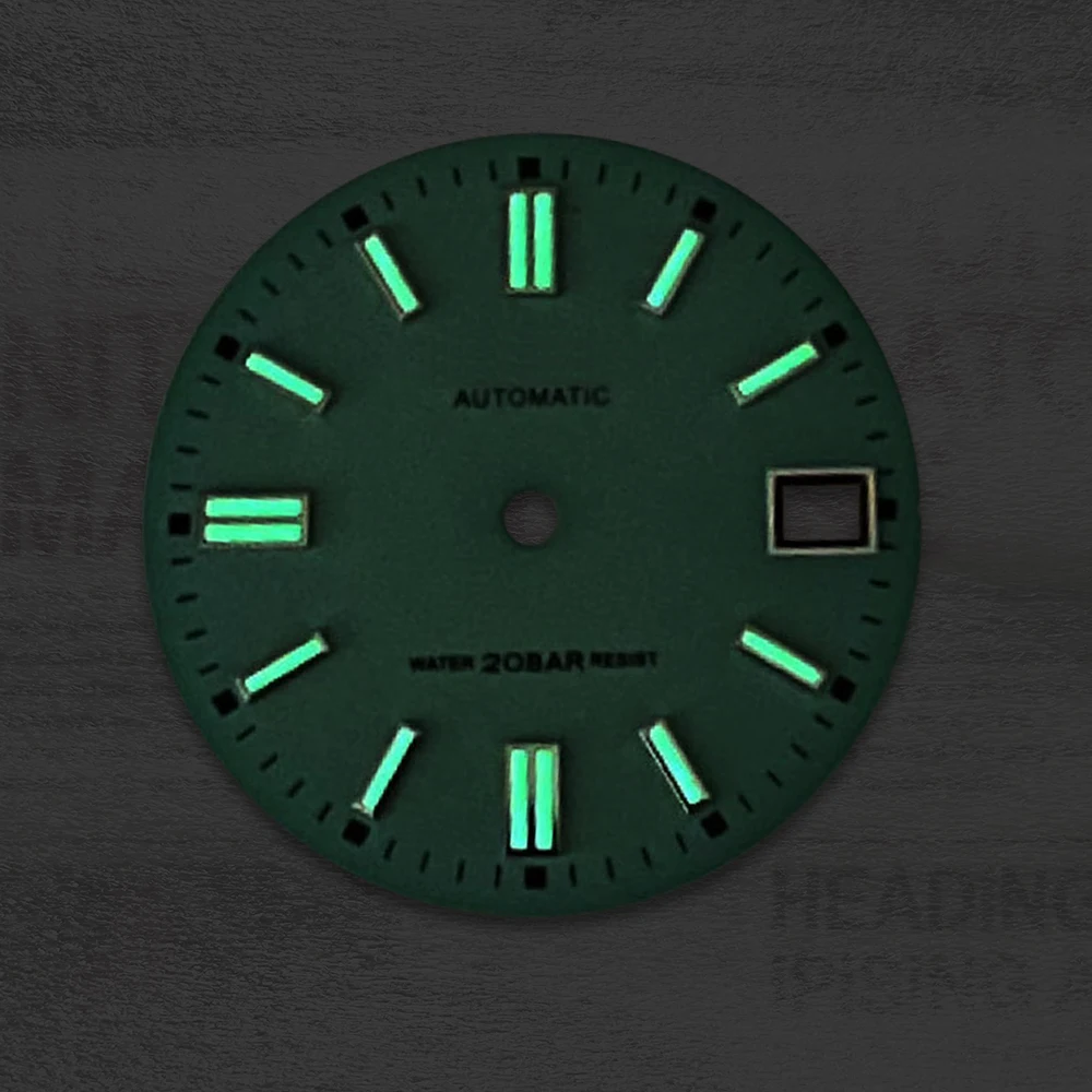 28.5mm s logotipo fosco dial caber nh35/nh36/4r/7s japão movimento verde luminoso de alta qualidade lago azul relógio modificação acessórios