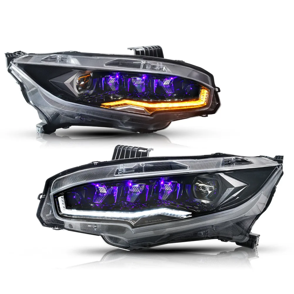 Blue 12V Headlight Lamp For Civic 10th 3/2 Hatchback FK7 FK8 FK1 FK4 16-21 Daytime Running Light Smart LED DRL Auto Head Light