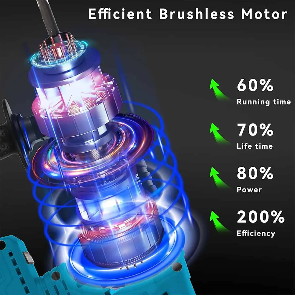 

Brushless Electric Hammer Drill Multifunctional 4 Modes Cordless Hammer Drill Rechargeable Power Tool for Makita Dewalt Milwauke