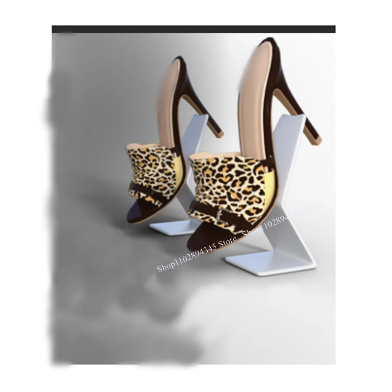 

Leopard Slip On Peep Toe Sandals Shallow Hollow Thin High Heel Cool Fashionable Sexy Big Size Woman Shoes Zapatillas Mujer