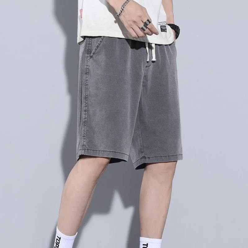 Pantaloncini di jeans da uomo larghi Bermuda jeans corti Pantaloni da uomo lunghi metà larghi con tasche Coulisse Y2k Moda Streetwear Emo