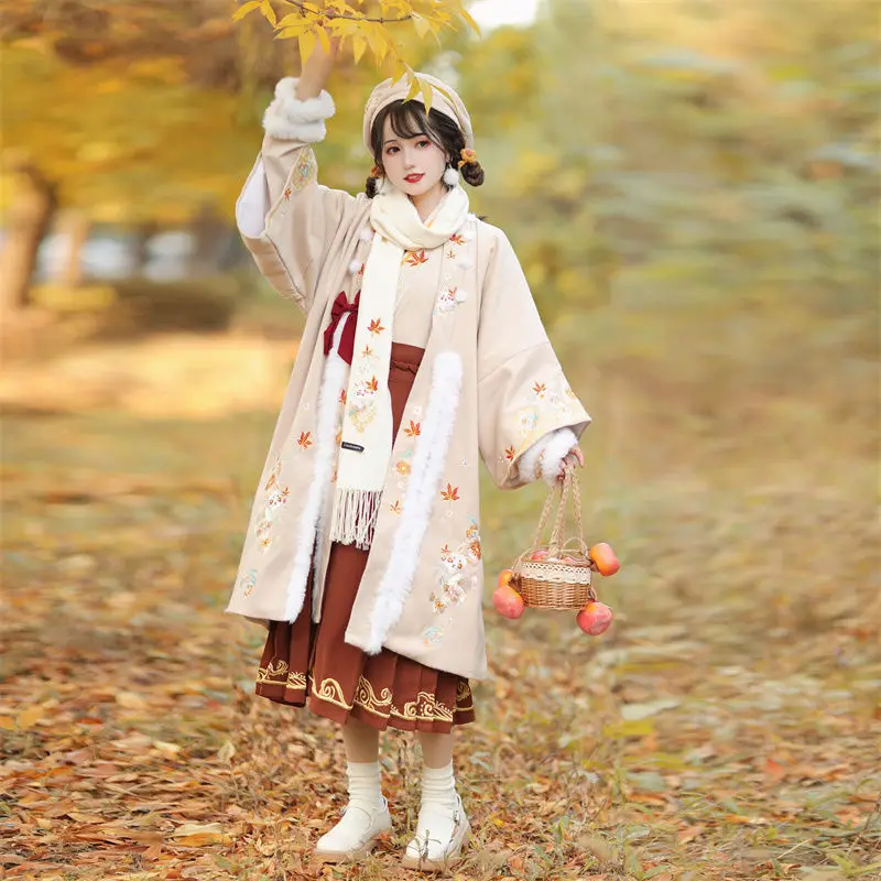 Han Xu Song Han Costume Women's Winter Han Element Suit Maple Flower Snow Rabbit Long Bulb Daily Mamianqun New Year Dress