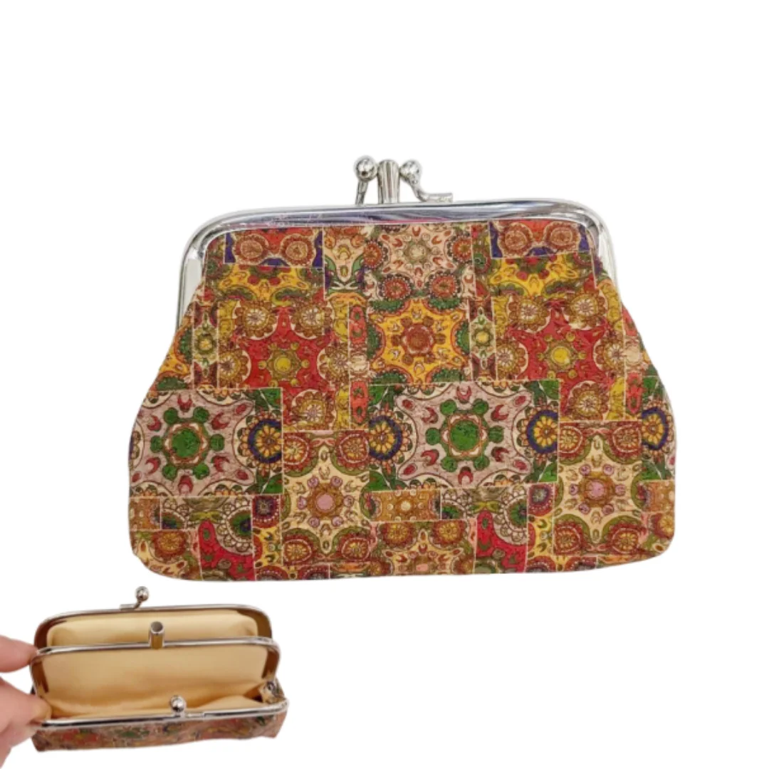 

Kiss-Lock Coin Purse Lightweight Cork Coin Purse Floral Wallet Vintage Coin Purse For Errands Travel Pockets
