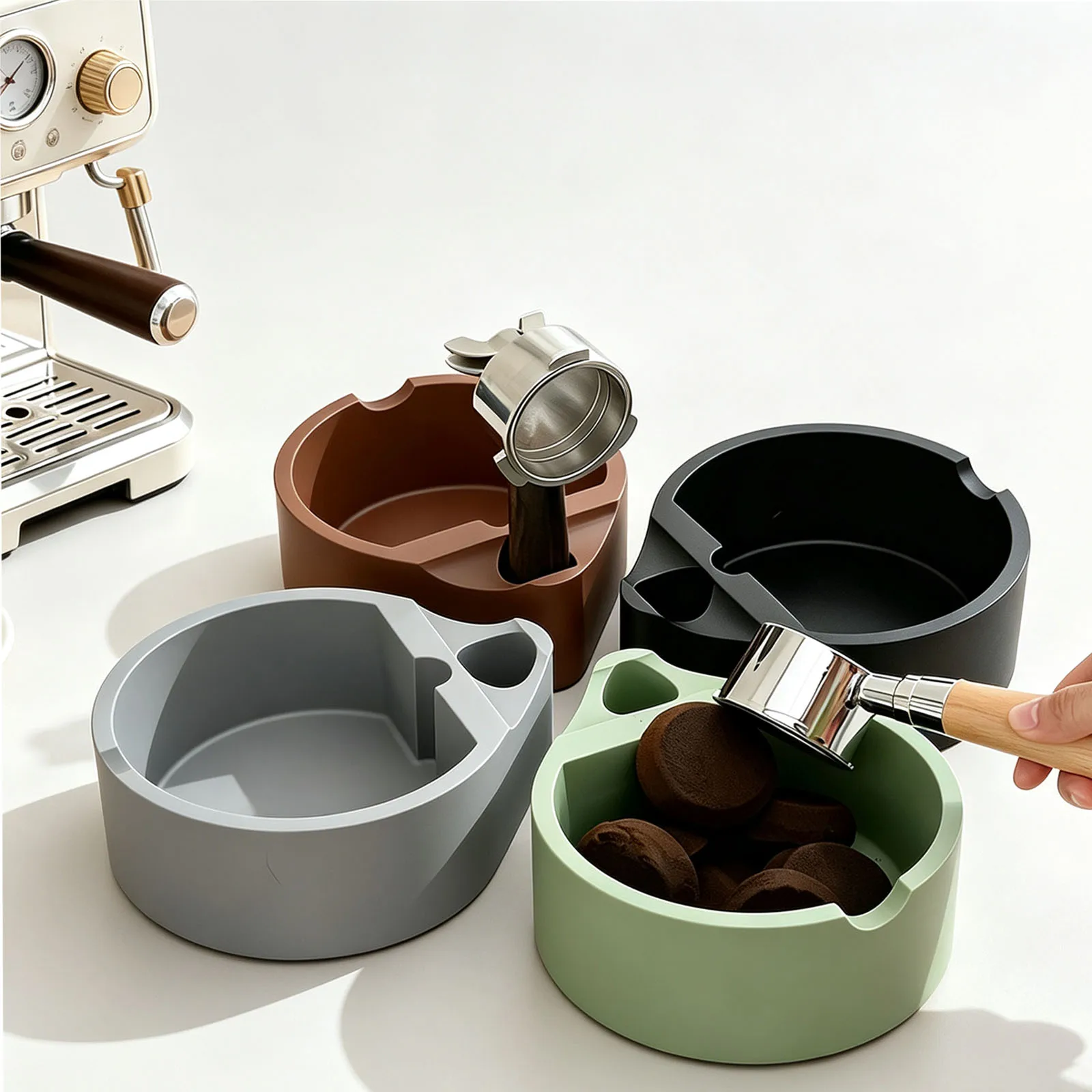 ‌Silicone Large-Capacity Espresso Coffee Knock Box, Heat Resistant & Shatterproof Round Coffee Grounds Waste Container