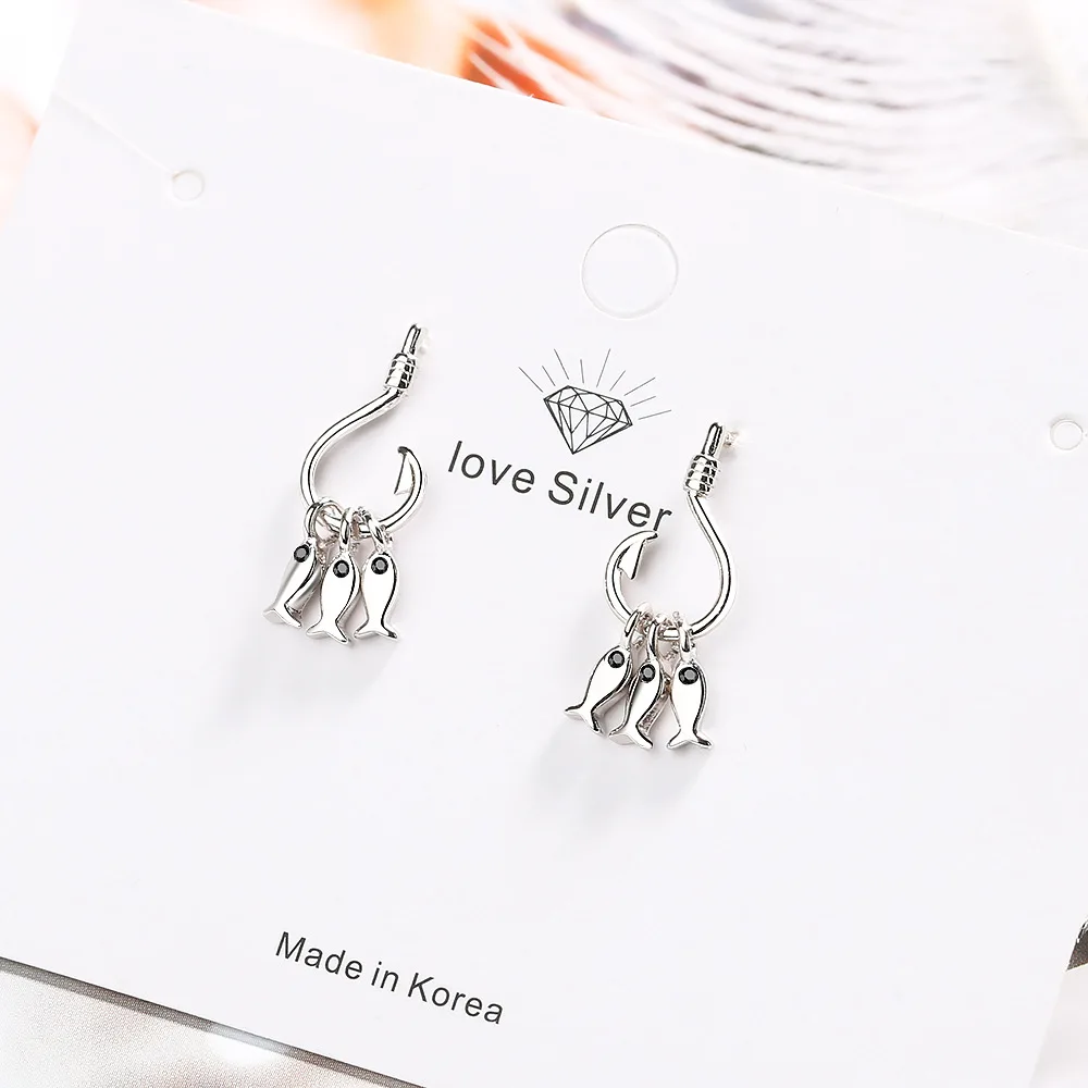 

925 Sterling Silver Fishhook Fish Earrings For Women Elegant Luxury Quality Jewelry Accessories Cheap Things With