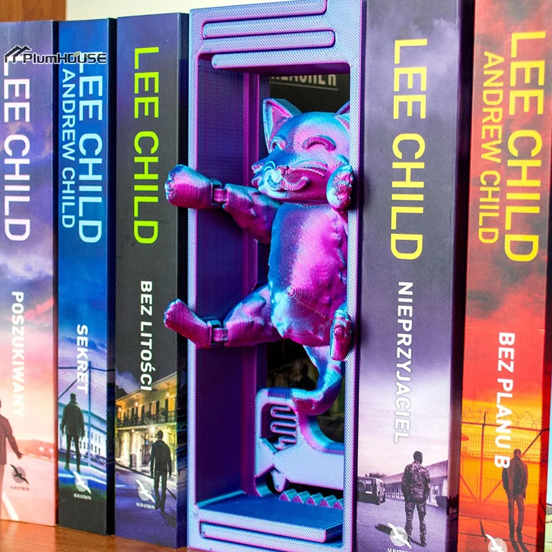 Hanging Cat Adjustable Bookends 3D Cats Decorative Books Nook Shelf Ornaments Innovative 3D Printed Cat Book Ends Book Holders