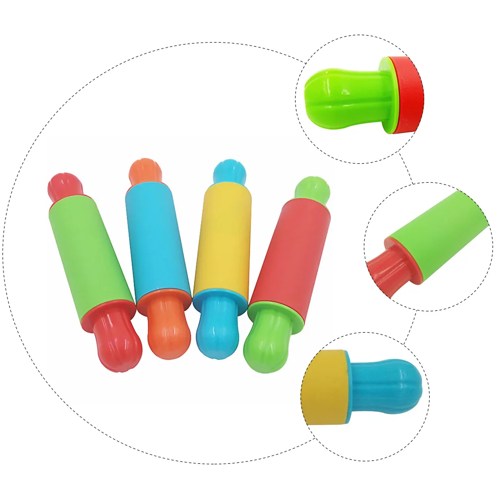 4 Pcs Painted Clay Rolling Pin Pretend Play Kitchen Roller Plasticine Playdough Toys Modelling Tool Rollers Office