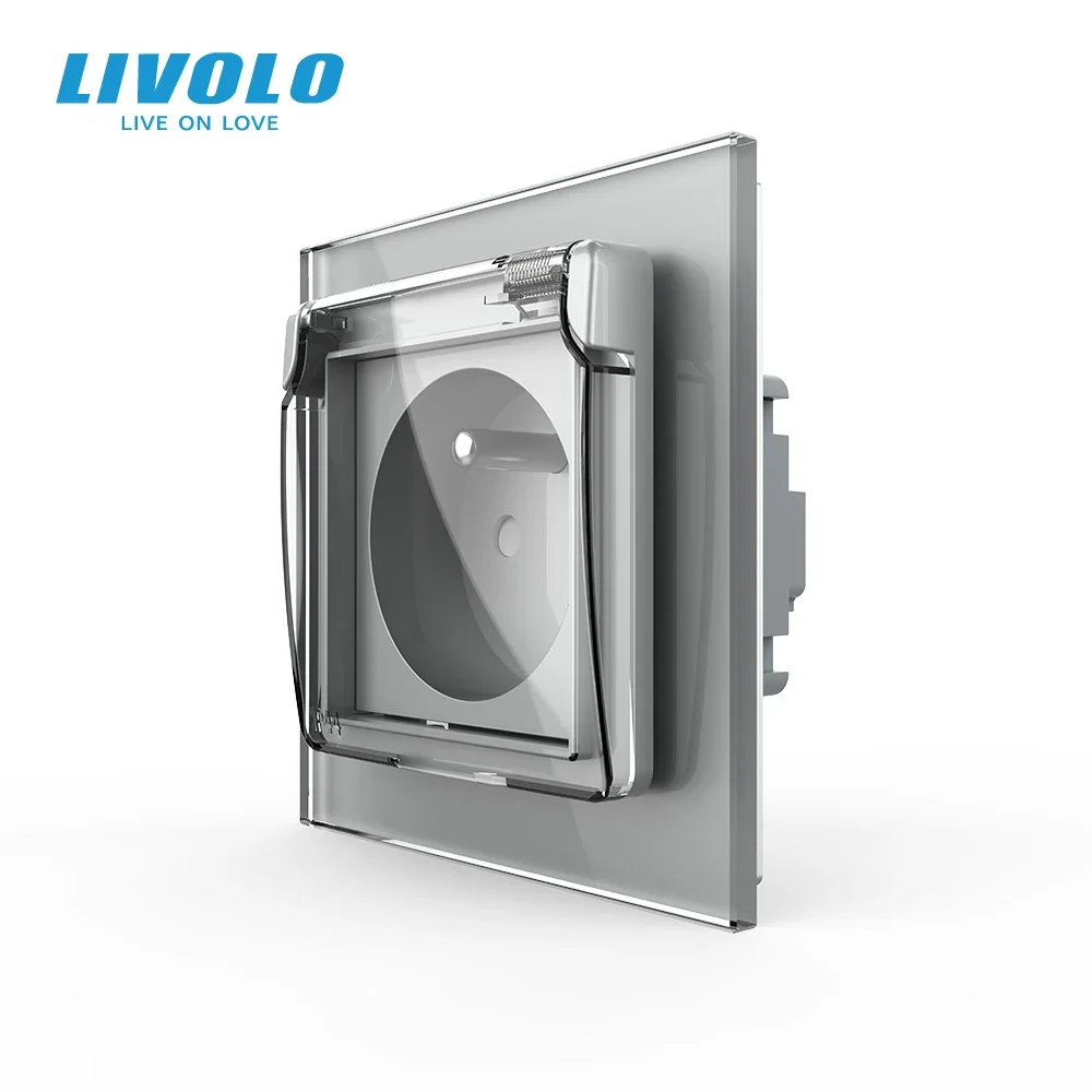 Livolo French Standard Power Socket,Crystal Glass Panel,3 Hold with Middle Pin,In-wall Plugs with Waterproof Cover Domotica