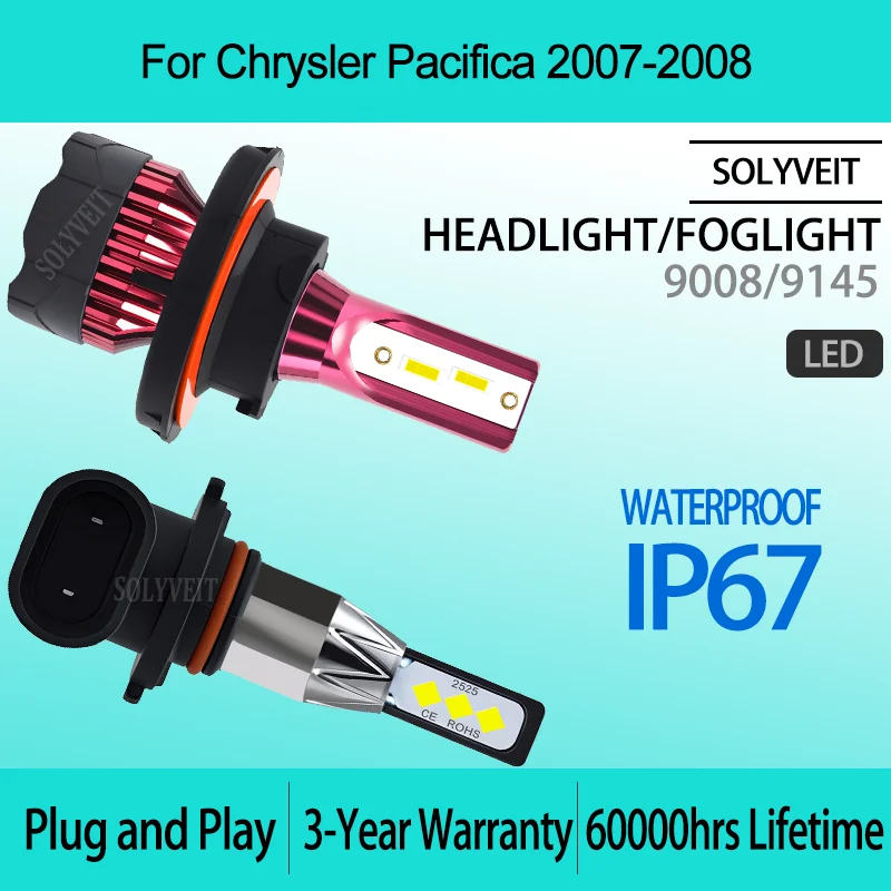 

Long-Lasting Brightness Instant-On Illumination Tool-Free Fit 9008 9145 LED HEADLIGHT FOGLIGHT For Chrysler Pacifica 2007 2008