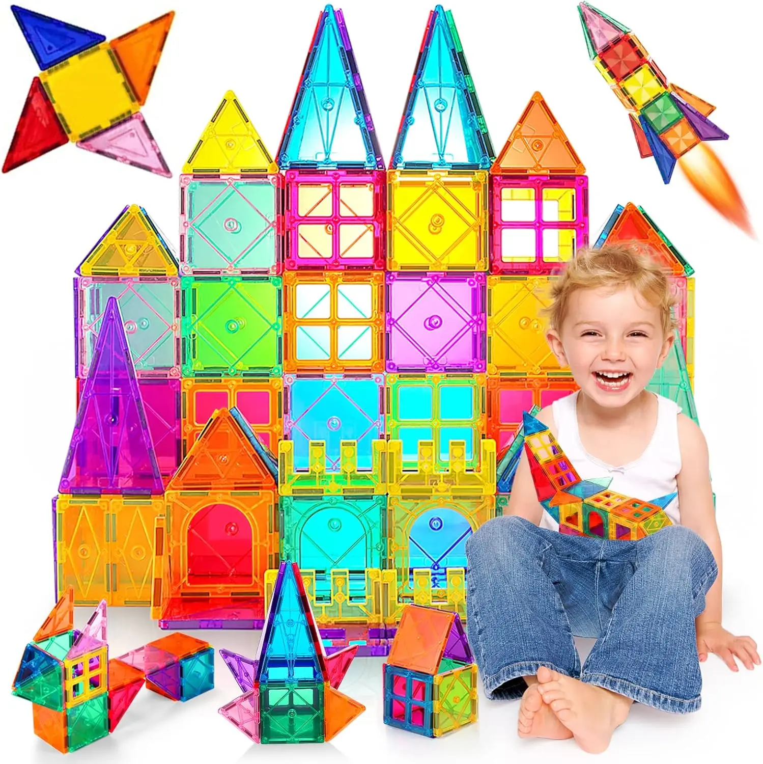 Magnetic Constructions for Kids 80 Pieces 3D Educational Blocks Set Toys STEMS Creativity Montessori for 3+ Years Old Girls