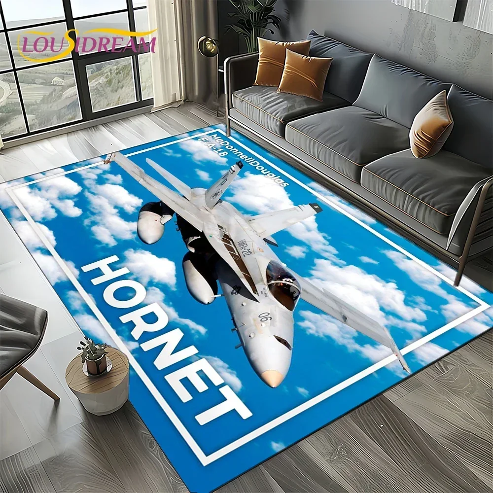 Cartoon 3D Space Spitfire Aircraft  Air Force Jet Fighter Carpet Rug for Living Room Bedroom Sofa Decoration,Non-slip Floor Mat