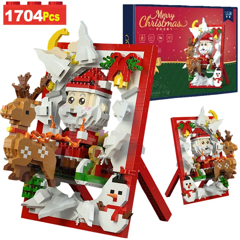 1704PCS Weihnachten Bausteine Kit MOC 3D Santa Claus Foto Rahmen Modell Bricks Sets Kreative Dekorationen Geschenke für Kinder Spielzeug