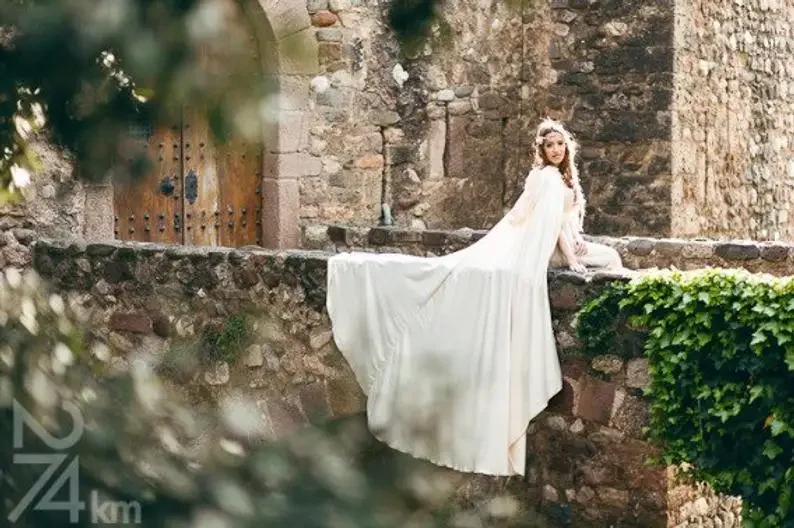 

Elegant Long Wedding Cape Bridal Cloak White , Ivory , Champagne ,Black Satin Cape with Hood