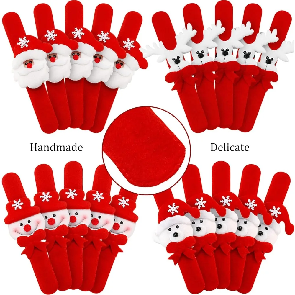 20Pcs Christmas Slap Bracelets, Xmas Slap Bands, Snowman Fawn Bear Clap Circle Bracelets, Holiday Decorations, Party Favors