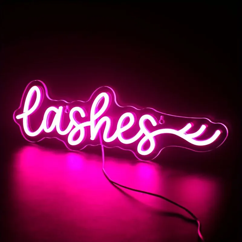 Pink LED Lashes Neon Sign Wall Decor for Bedroom Salon Beauty Room Eyelash Business Makeup Studio - Vibrant Glow Lighting
