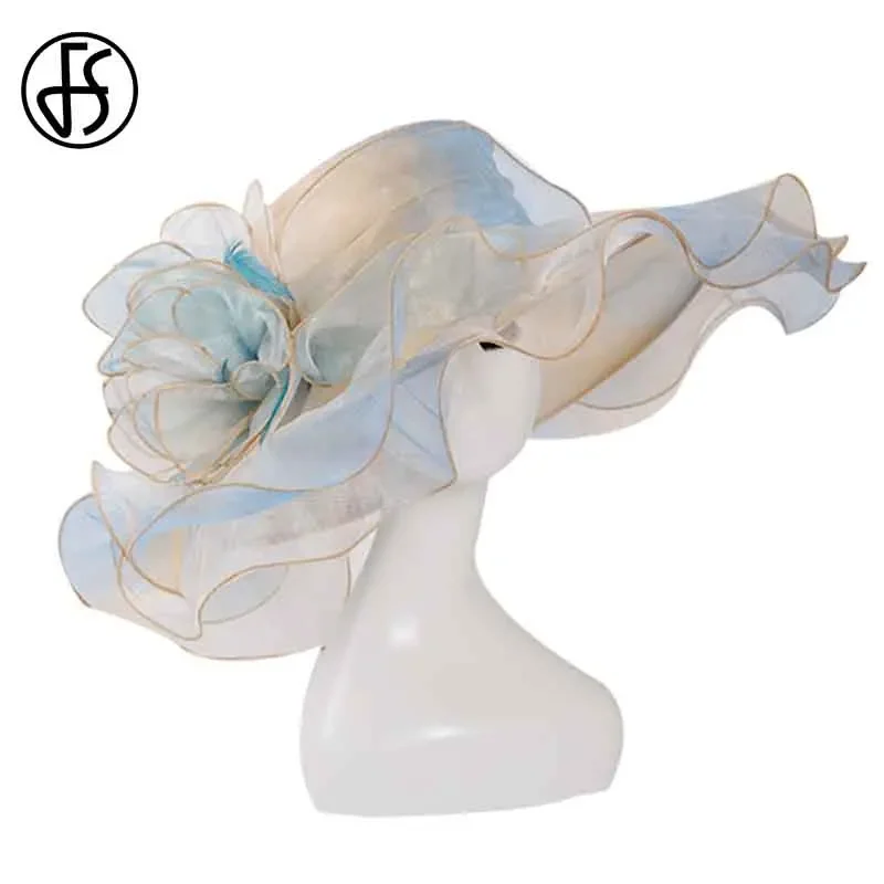 قبعة FS Kentucky Derby Fascinators للنساء مع زهور صناعية، زهور صناعية، زهور وهمية، قبعات شمس أنيقة من الأورجانزا، كبيرة