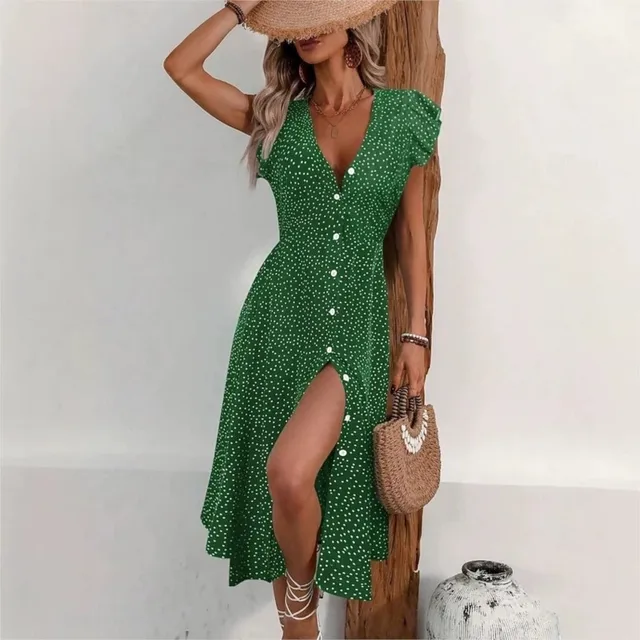 Vestido Cárdigan Bohemio con Estampado de Puntos para Mujer, Vestido Midi de Verano con Cuello en V y Manga Corta, Estilo Vacacional