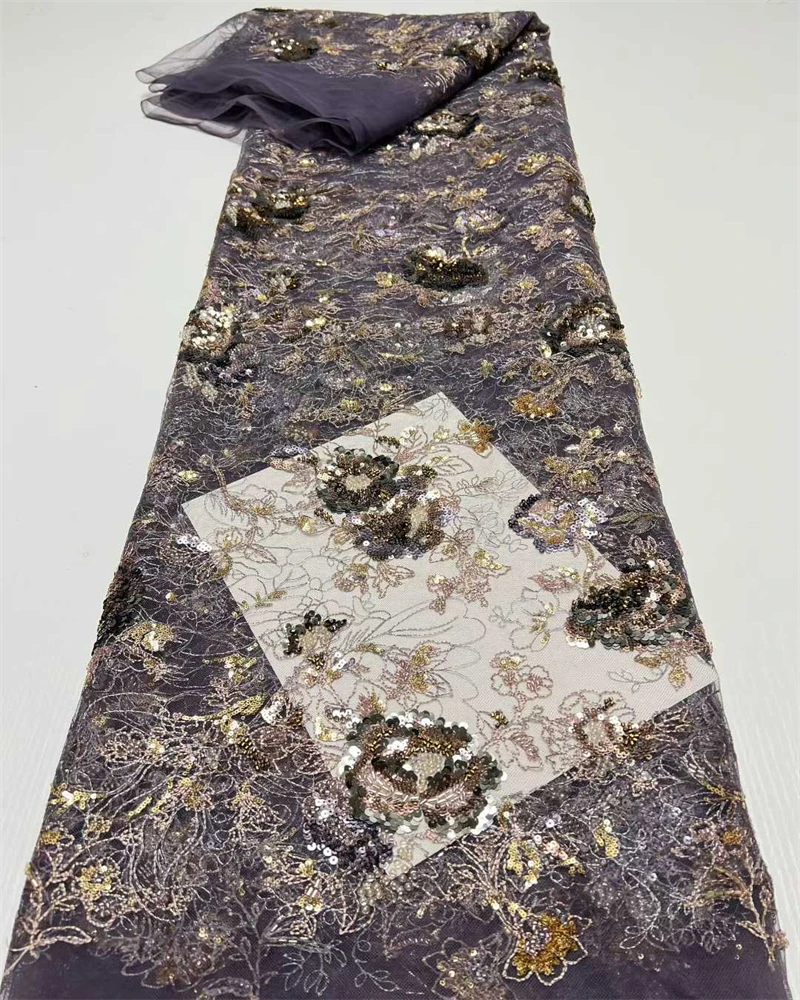 

Высококачественная роскошная французская вышивка из бисера, кружевная ткань в африканском нигерийском стиле с блестками, ткань для свадебных платьев