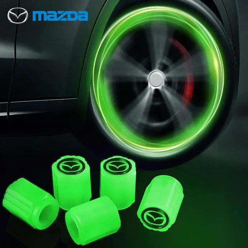 4PCS Luminous Car Tire Valve Cap Fluorescent Night Glowing Decor for Mazda 3 CX3 CX4 CX5 CX7 CX8 CX9 CX30 RX7 Atenza Axela Goods