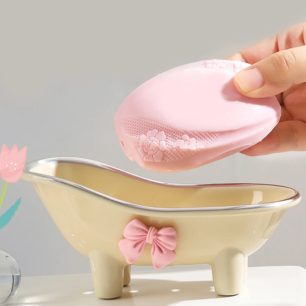 

Bowknot Dish Abs Reusable Lightweight Small Soap Holder For Bathroom Shower Kitchen Counter Storage Tray Decorative Soap Box