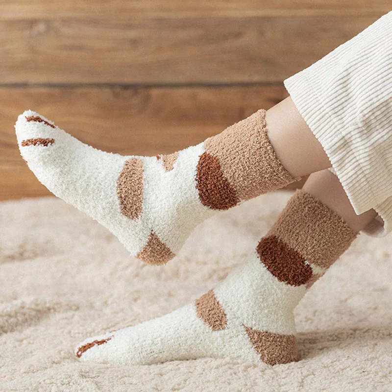Winter Warm Fluffy Socks Thickened Cute Cat Paw Socks Super Soft For Female House Sleeping Floor Sox Home Clothing Accessories view 5